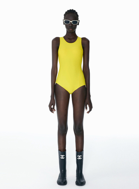 KAMENCAT亮黄色连体游泳衣女2026新款显白游泳馆专用训练竞速泳装