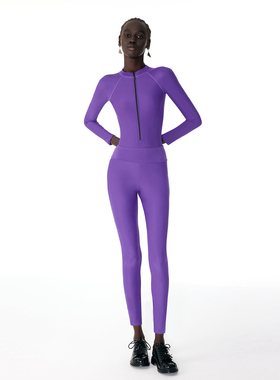KAMENCAT紫色连体泳衣女长袖长裤保守防晒显白专业冲浪浮潜水母服