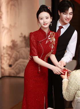 红色新娘2025新款订婚裙女出阁宴结婚便装显瘦夏季