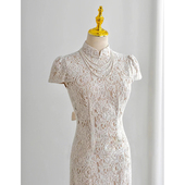 旗袍新娘中式 出门纱敬酒服晚礼服裙白色订婚连衣裙轻婚纱蕾丝领证