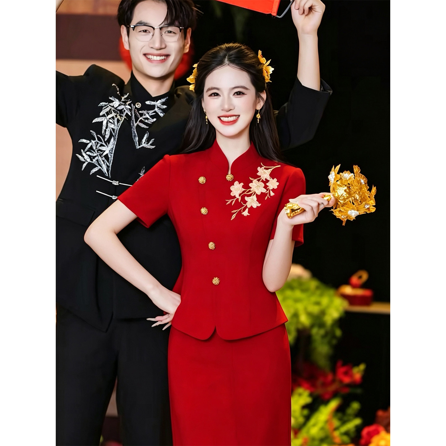 红色敬酒服新娘旗袍高端轻奢小众新中式绝美订婚礼服裙小个子显瘦