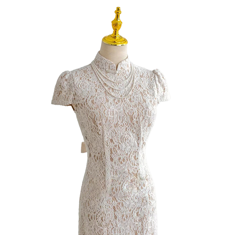 旗袍新娘中式出门纱敬酒服晚礼服裙白色订婚连衣裙轻婚纱蕾丝领证