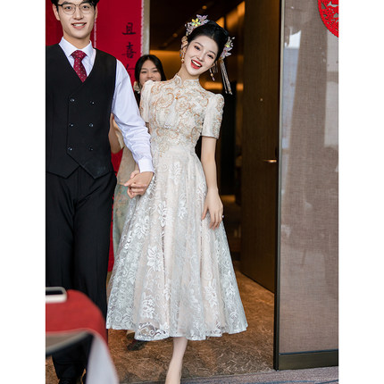 敬酒服新娘2025新款小个子旗袍订婚礼服裙女夏成人礼公主中式衣服