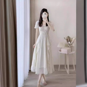 法式白色高级感仙女连衣裙