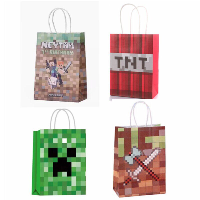 创意TNT字母像素主题礼品袋我的世界主题生日卡通糖果牛皮购物袋