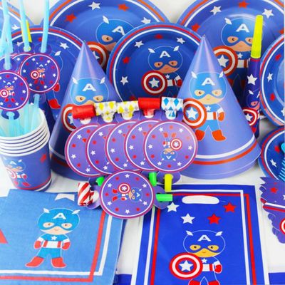 美国队长生日派对一次性餐具桌布