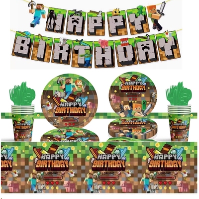 我的世界Minecraft游戏主题男孩周岁生日一次性派对生日用品餐具