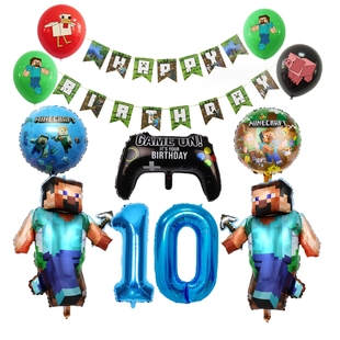 Minecraft我的世界主题男童男孩7周岁生日布置数字气球装饰背景墙