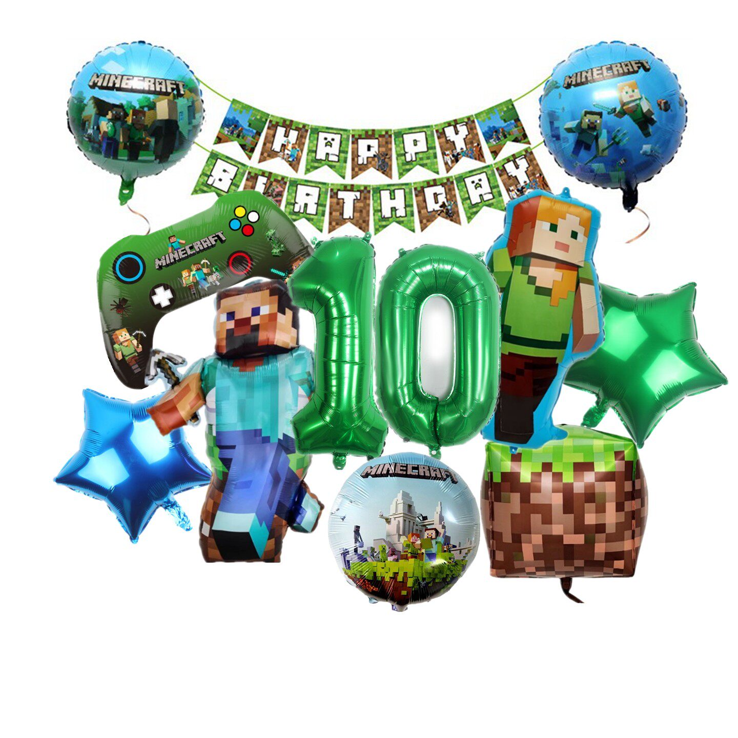 我的世界Minecraft游戏主题男孩8周岁生日布置数字组合气球套装饰