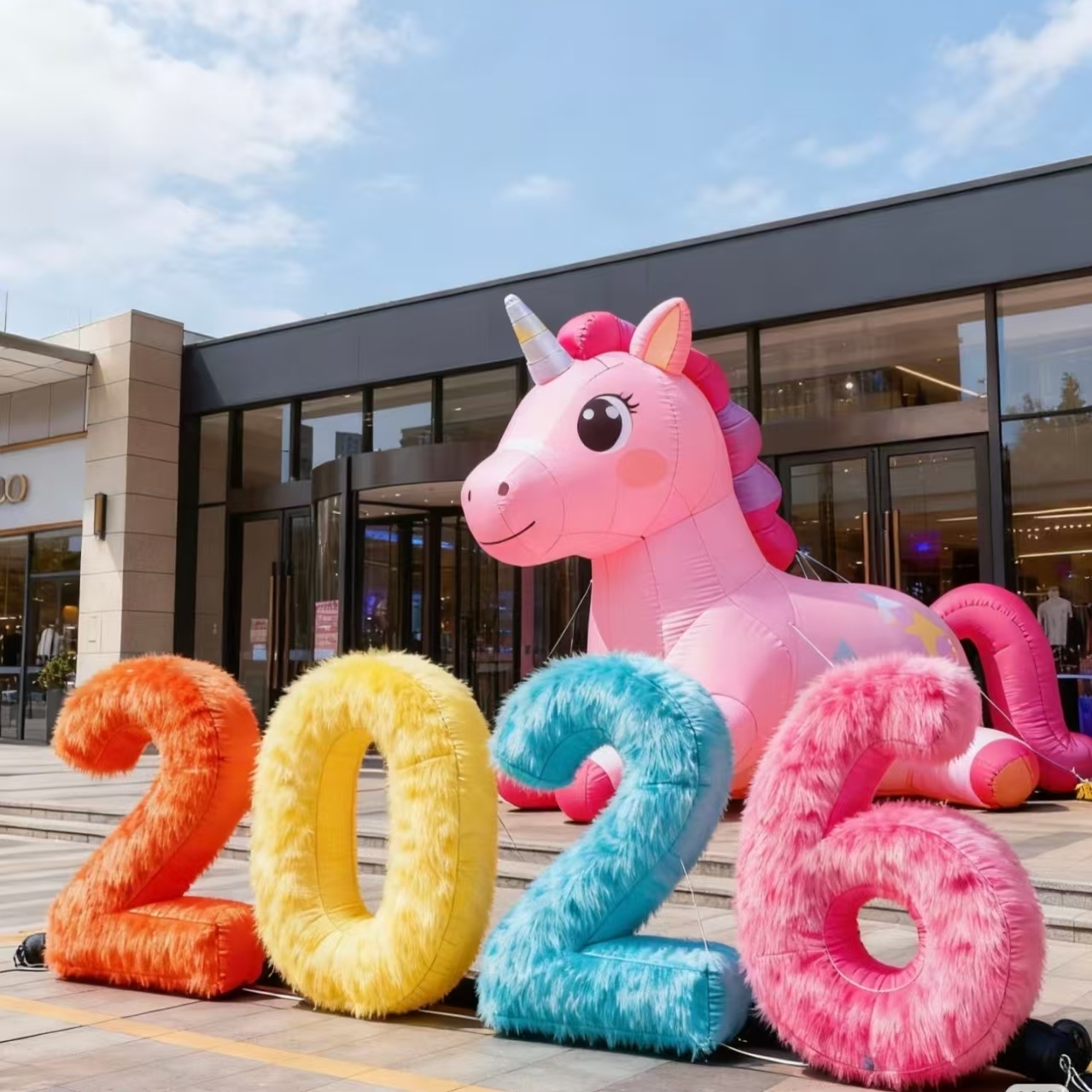 可爱独角兽充气数字马年毛绒气模