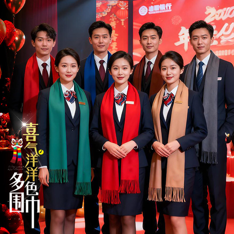 公司团建中国红围巾印字祭祖会议开业活动仿羊绒年会礼品围巾刺绣