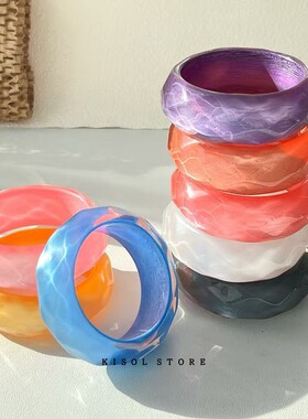 细闪！韩系复古珠光晕染树脂手镯小众设计彩色糖果亚克力手环手饰