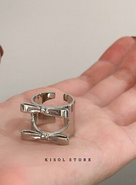 独特设计！韩国ins小众宽面双层蝴蝶结戒指女高级感简约戒指指环~