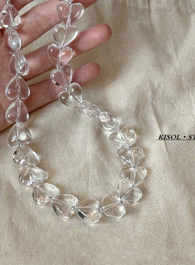 「小心心」韩国ins小众设计超火透明串珠爱心项链气质桃心锁骨链