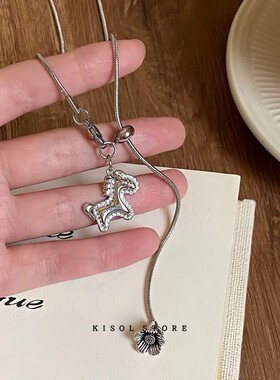 马上有钱花~银色小马长款项链女秋冬大气高档高级感轻奢毛衣链潮~