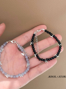 KISOL甜美超仙黑色串珠蝴蝶手饰~