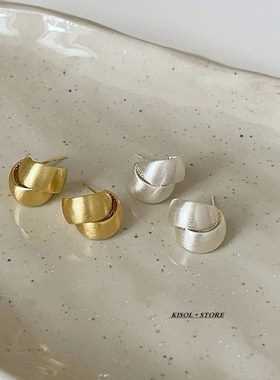 「简约主义」ins小众设计拉丝金属交错高级感耳环冷淡风百搭耳钉~