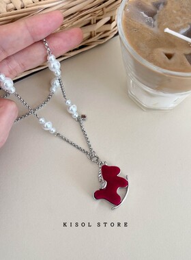 鸿运当头！马年新款红色丝绒小马珍珠吊坠项链本命年百搭锁骨链女