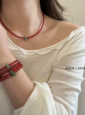 KISOL清冷感红色玛瑙石串珠手链~