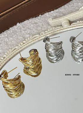 「复古时髦」ins小众高级感镂空金属重工立体缠绕C形耳圈耳钉耳环