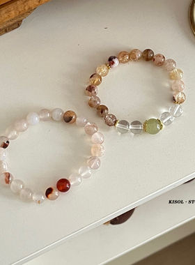 KISOL夏日天然石黄水晶串珠手链~
