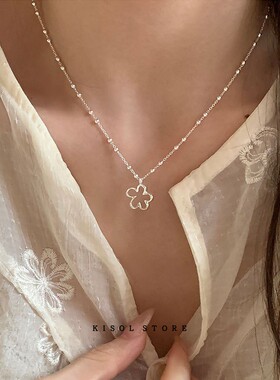 韩系小花！银色缕空花朵项链森系小众轻奢时尚气质潮流颈链毛衣链