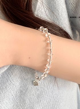 「超火～」韩国ins透明白水晶串珠碎银手链女夏季超火高级感项链~