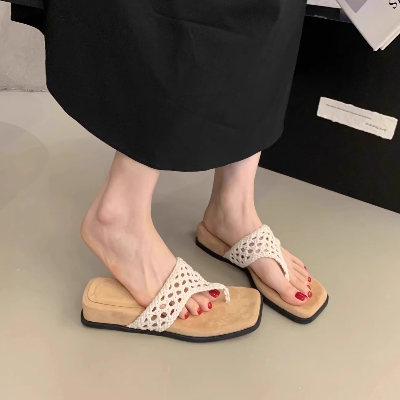 品牌度假手工编织夹趾拖鞋女外穿夏季新款厚底人字拖波西米亚沙滩