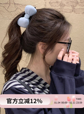 baby奶油蓝~立体kt蝴蝶结香蕉夹可爱充棉盘发竖夹发量少百搭扭夹