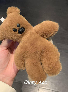 可爱憨豆先生泰迪熊毛绒抓夹秋冬后脑勺盘发鲨鱼夹子AB面小熊发饰