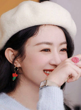 奶白色贝雷帽女秋冬保暖羊毛呢八角帽大头围显脸小复古百搭画家帽