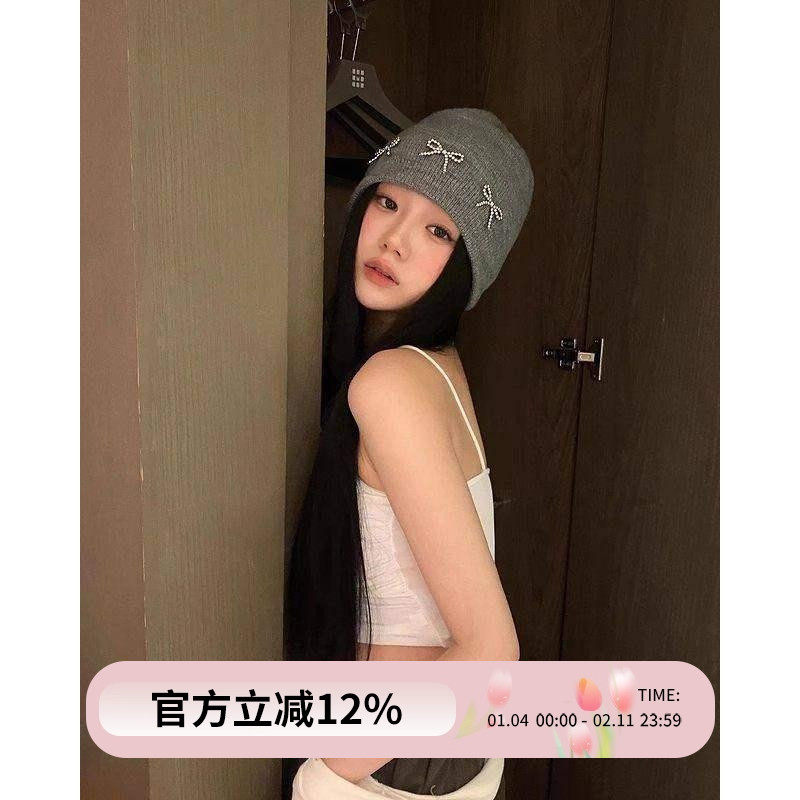 韩国博主同款蝴蝶结针织毛线帽秋冬ins大头围百搭时尚护耳冷帽女,服饰配件/皮带/帽子/围巾,帽子,淘宝优惠券,粉丝福利购,淘宝优惠卷