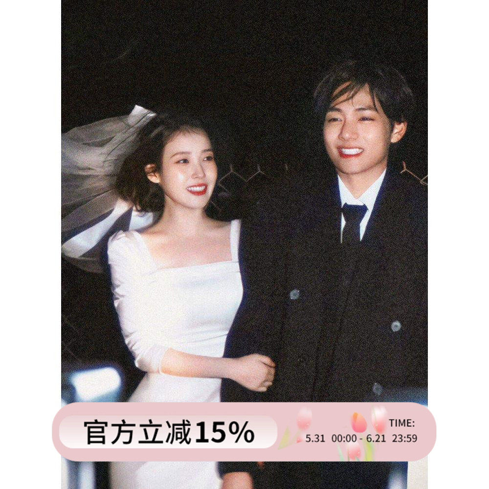 IU同款白色蝴蝶结头纱发夹女新娘求婚情人节520登记领证拍照头饰