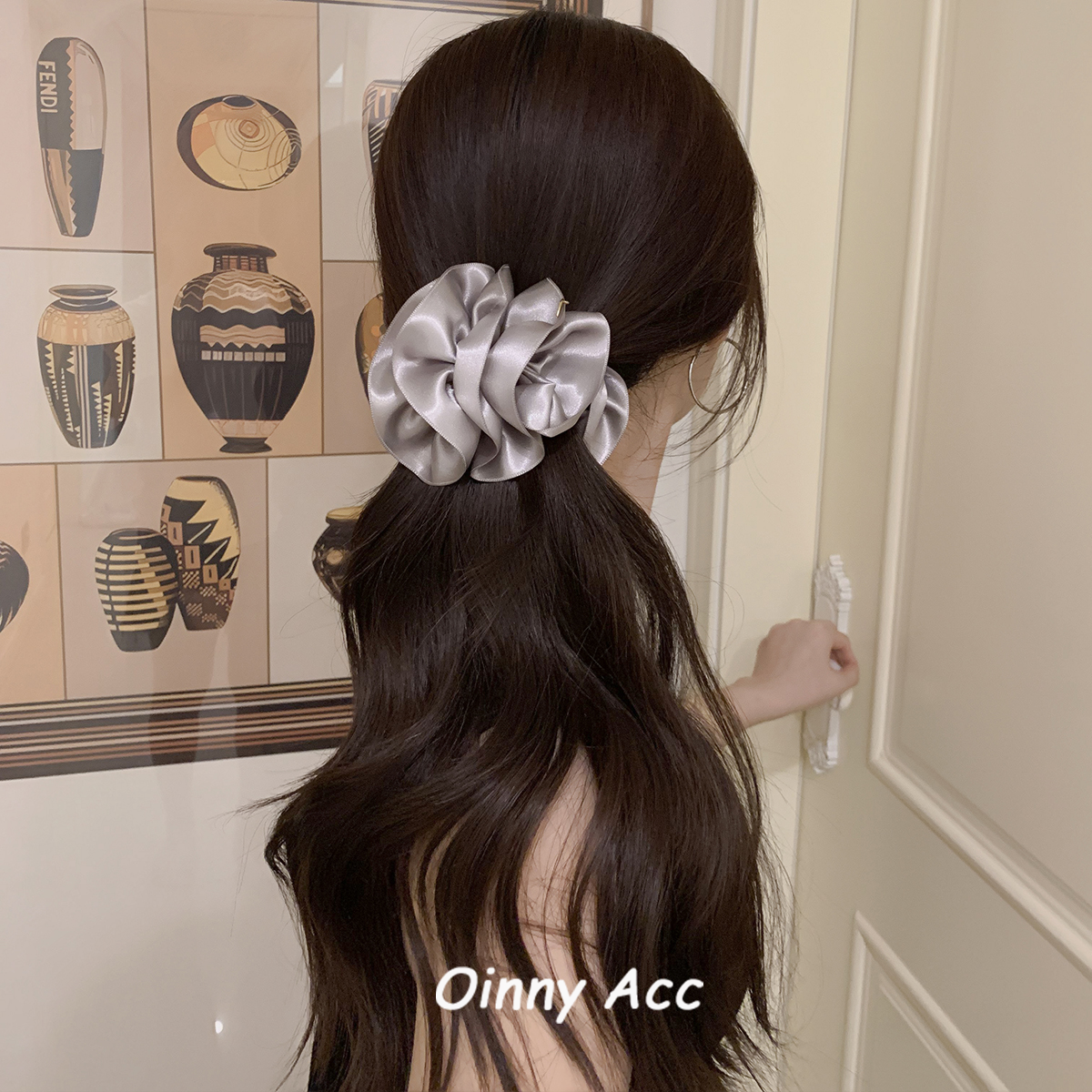 韩国baket灰紫色缎面泡泡花发夹