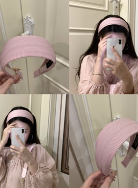 韩国艺术生~少女粉色条纹针织宽边发箍高颅顶显脸小百搭气质头箍