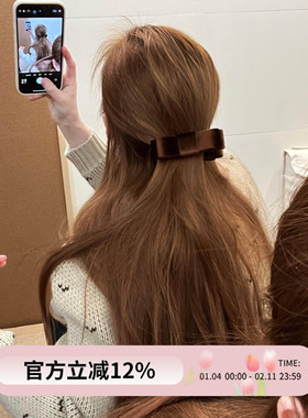复古美拉德~韩国金棕色丝绒蝴蝶结香蕉夹高级感马尾竖夹扭夹头饰