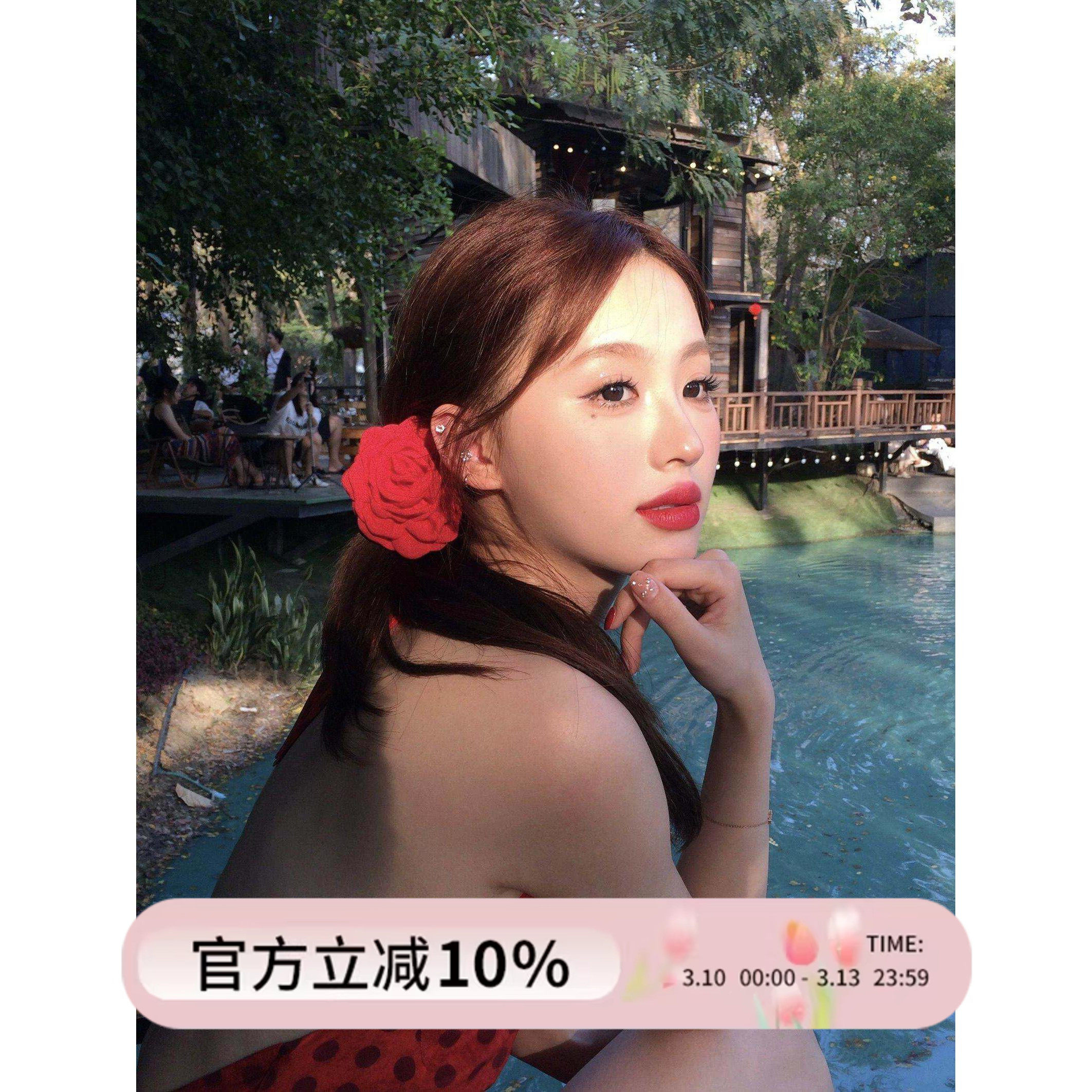 caro同款红色玫瑰花抓夹