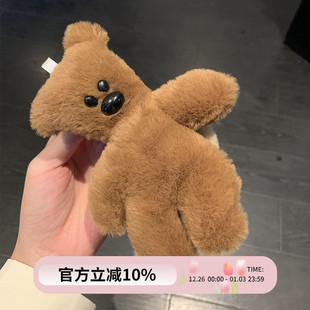 可爱憨豆先生泰迪熊毛绒抓夹秋冬后脑勺盘发鲨鱼夹子AB面小熊发饰