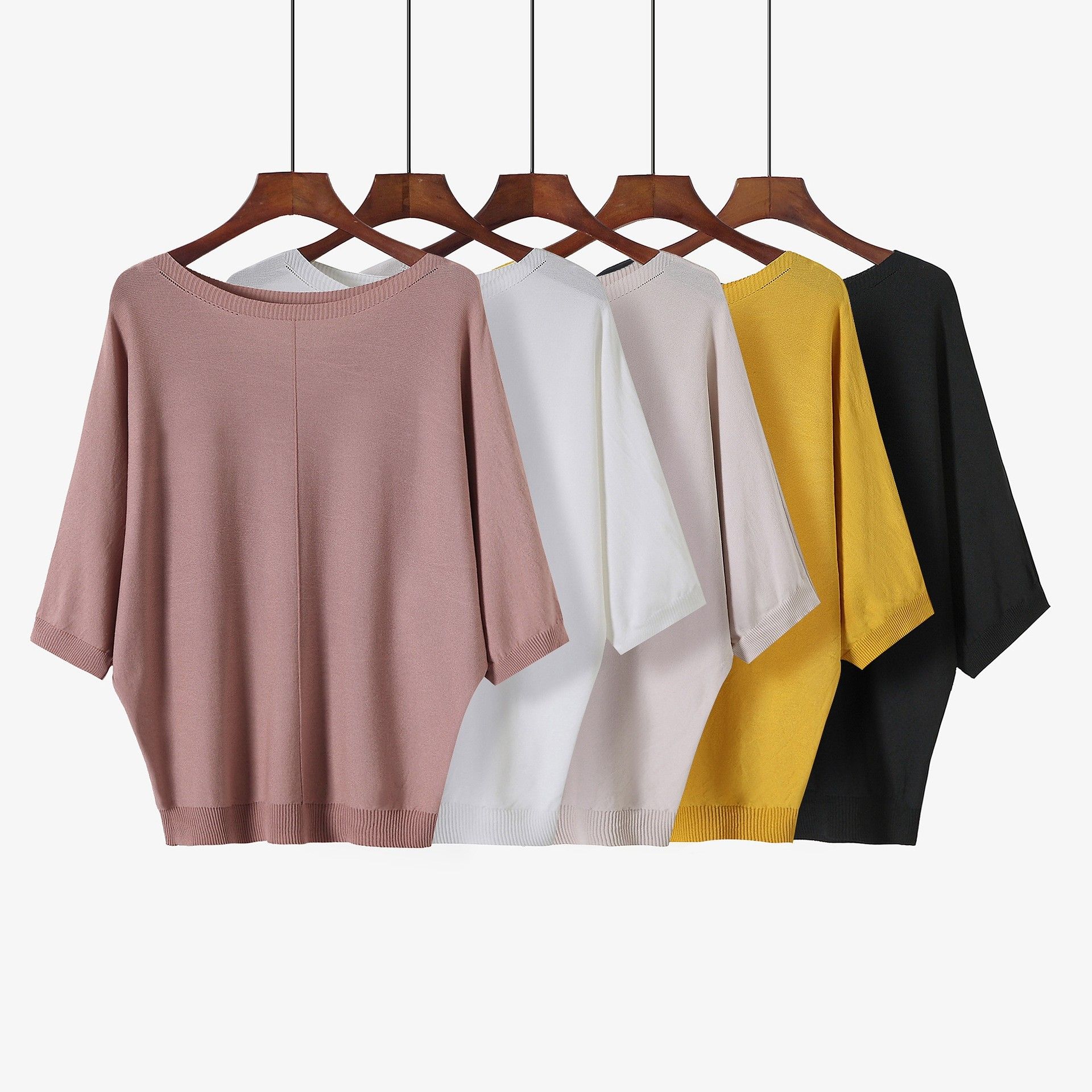 夏季新品女装蝙蝠袖冰丝针织衫短袖宽松一字领女韩版时尚恤