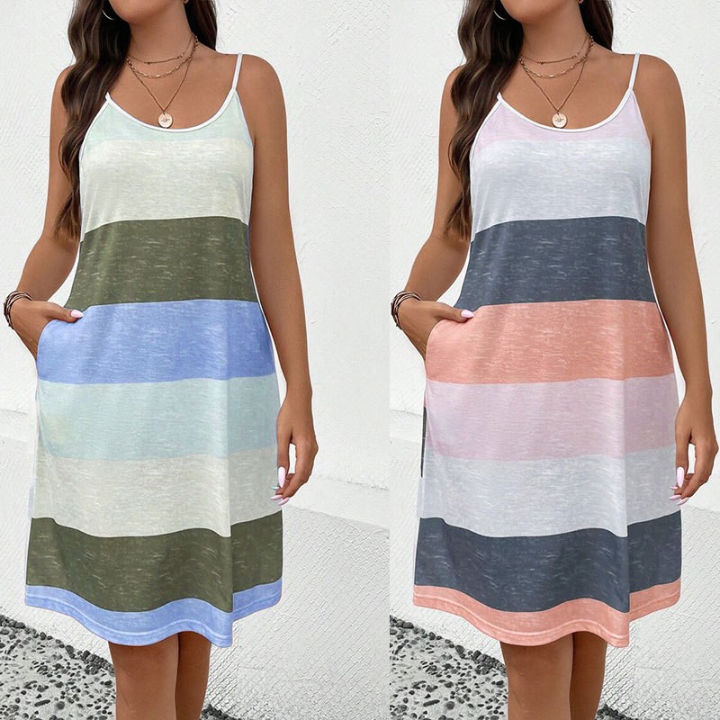 春夏欧美跨境新款女装亚马逊独立站印花吊带大码女装连衣裙女