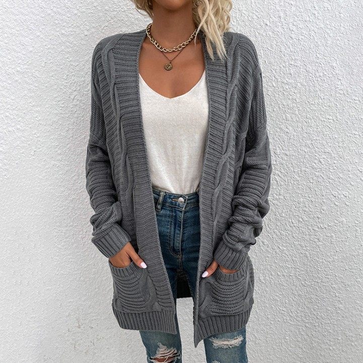 跨境秋冬新款女装针织麻花开衫毛衣亚马逊中长款扭绳开衫外套,个性定制/设计服务/DIY,连衣裙加工定制,淘宝优惠券,粉丝福利购,淘宝优惠卷