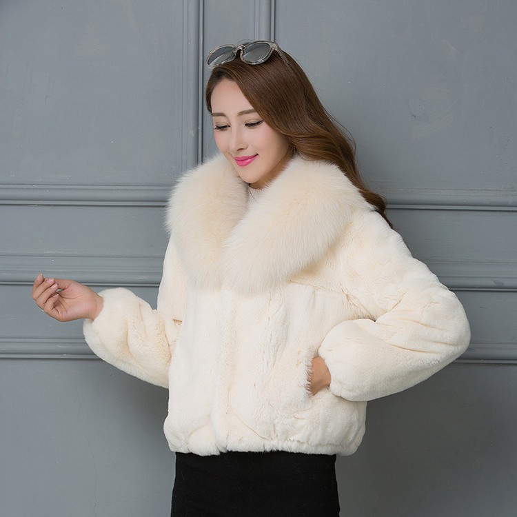 秋季獭兔毛仿皮草外套女短款整皮仿狐狸毛领海宁修身钦扣长袖