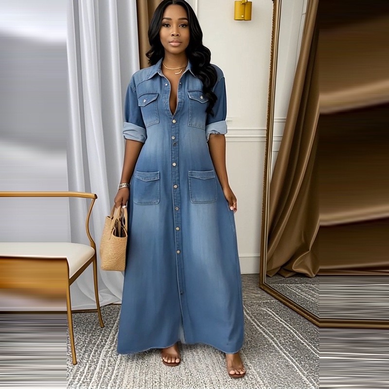 亚马逊跨境夏季欧美外贸新款女装时尚休闲宽松长款字连衣裙