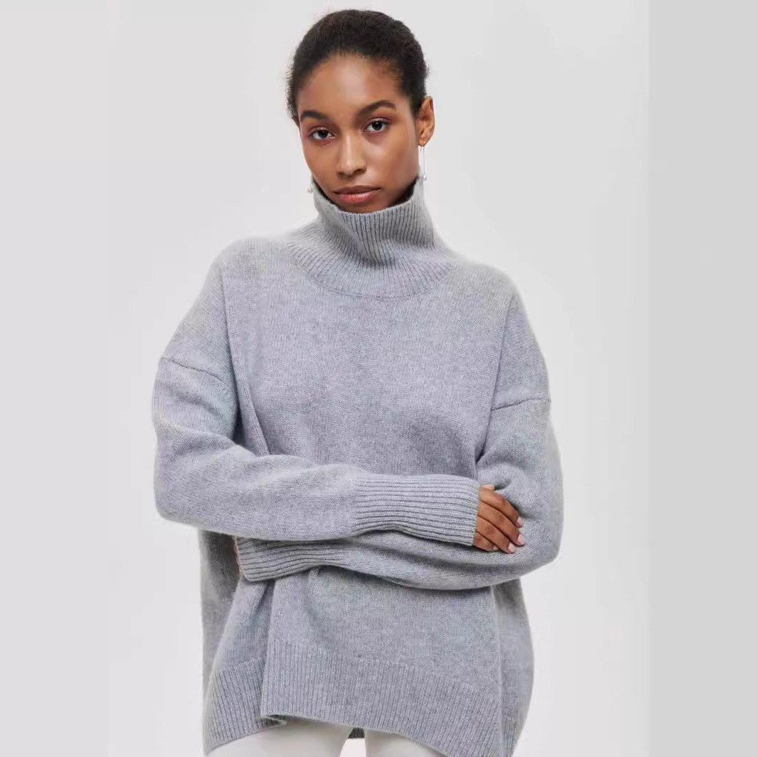 跨境女装新款亚马逊爆款毛衣欧美宽松半高领秋冬俄罗斯毛衣