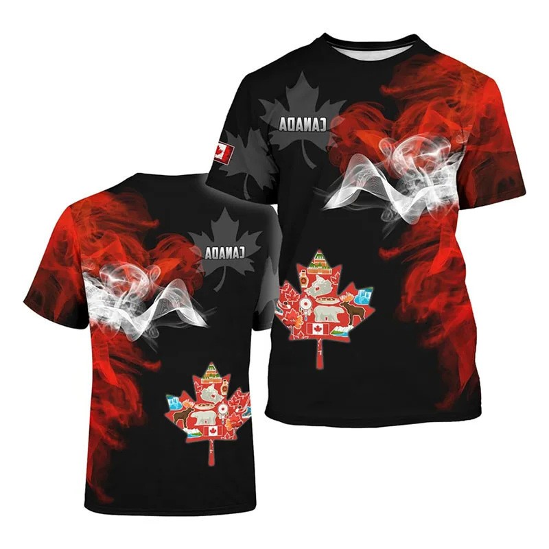 时尚新加拿大恤男装原宿街时尚恤打印枫叶鹿图案流行短袖