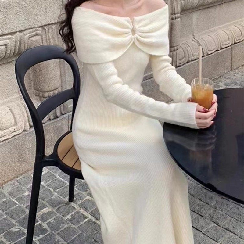 温柔慵懒风气质针织连衣裙女冬气质一字肩收腰显瘦内搭长裙,个性定制/设计服务/DIY,连衣裙加工定制,淘宝优惠券,粉丝福利购,淘宝优惠卷