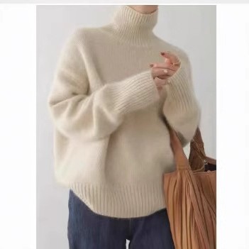 跨境亚马逊修生款毛衣裙过膝宽松高领针织连衣裙女打底连衣裙