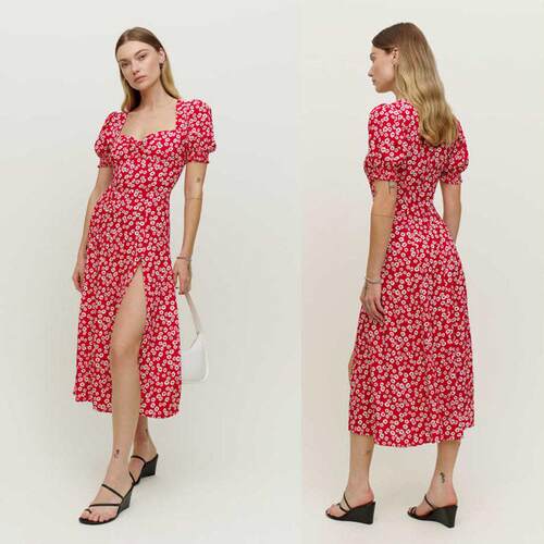 New style printed dress with slit hem 印花下摆开叉连衣裙