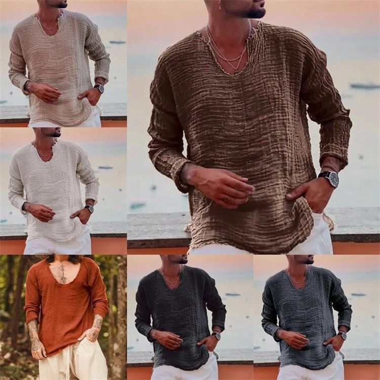 男式青年亚麻休闲宽松领洗水磨破毛边长袖衬衫,个性定制/设计服务/DIY,连衣裙加工定制,淘宝优惠券,粉丝福利购,淘宝优惠卷