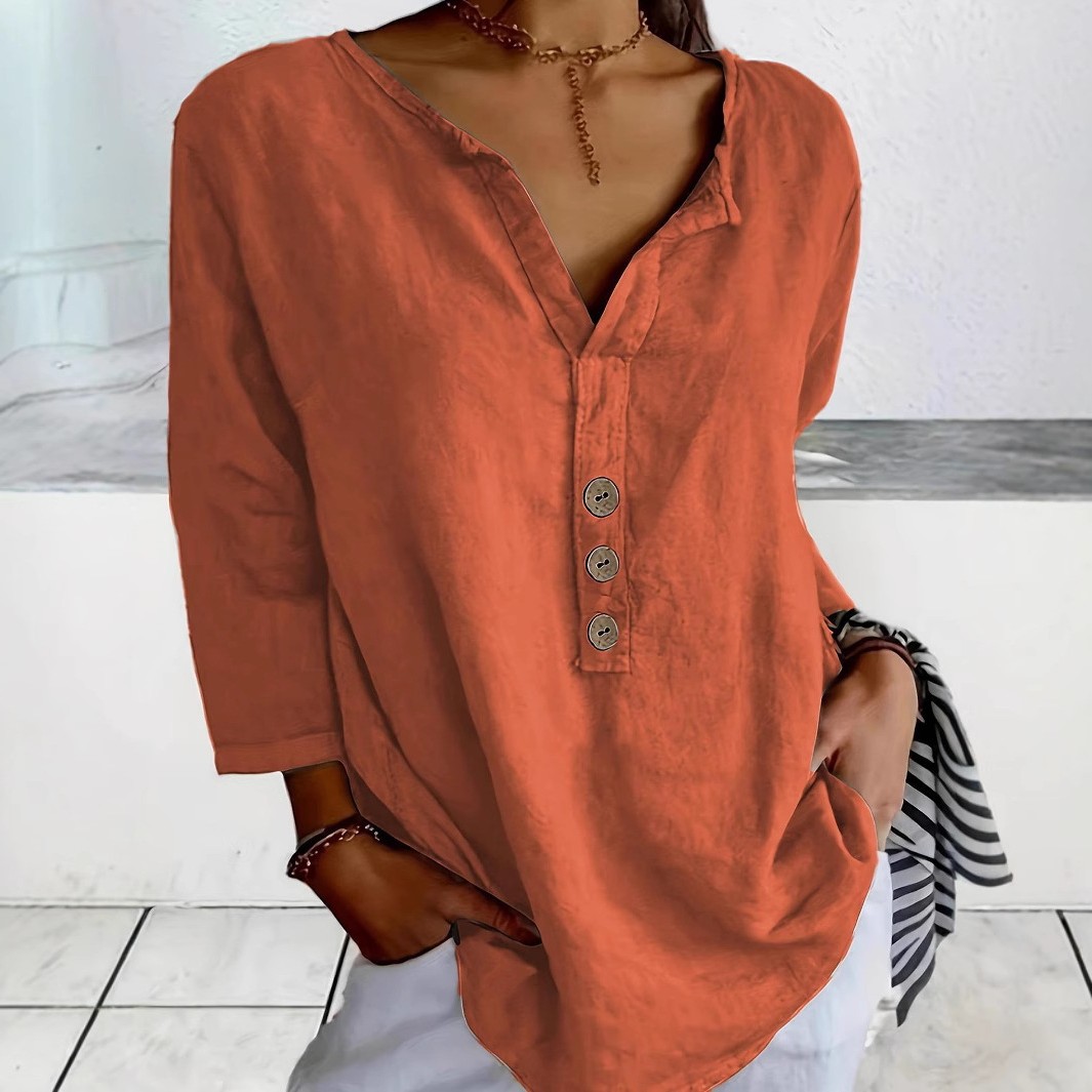 新款跨境独立站爆款纯色缺口领衬衫休闲纽扣衬衫亚马逊